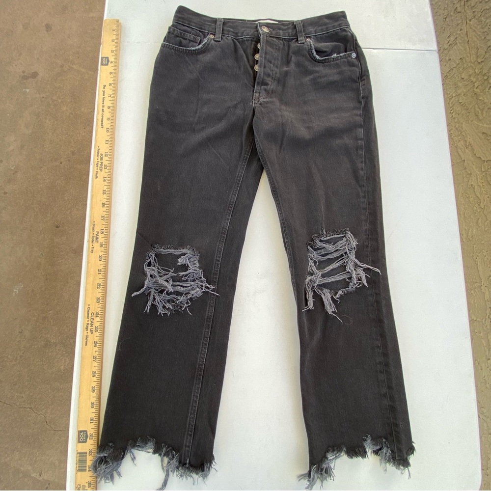 Free People We the Free Maggie Mid rise Distressed Cropped Black Jeans Size 25 0